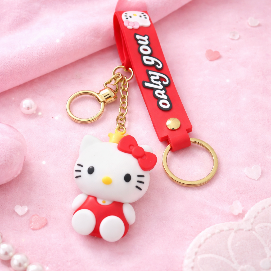 Tvayi Cute Cartoon Keychain with Red Strap | Stylish Keychain for Kids & Women | Tvayi