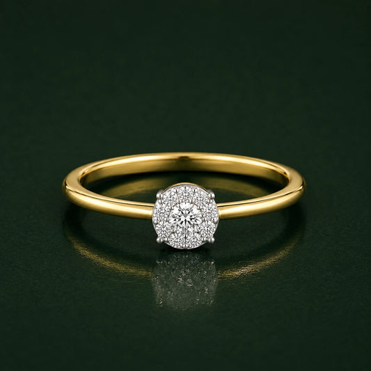 9KT Gold Solitaire Halo Lab Grown Diamond Ring for Women | Minimal Engagement Ring