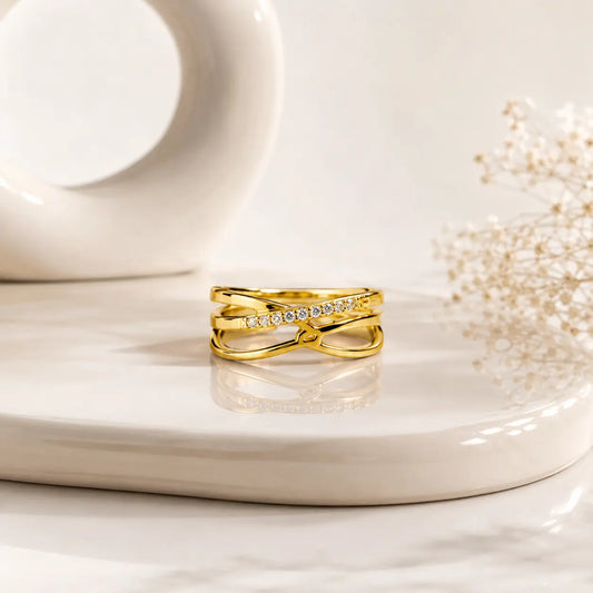 Celeste Crossover Gold Ring | Tvayi