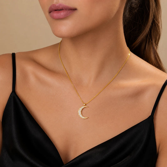 TVAYI Celestial Moon Lab-Grown Diamond Pendant Necklace | 9KT Gold