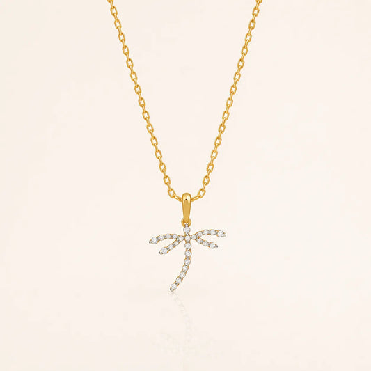 9KT Gold Lab Grown Diamond Dragonfly Pendant Necklace