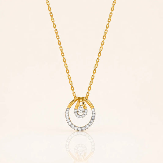 9KT Gold Lab Grown Diamond Halo Drop Pendant Necklace | Tvayi