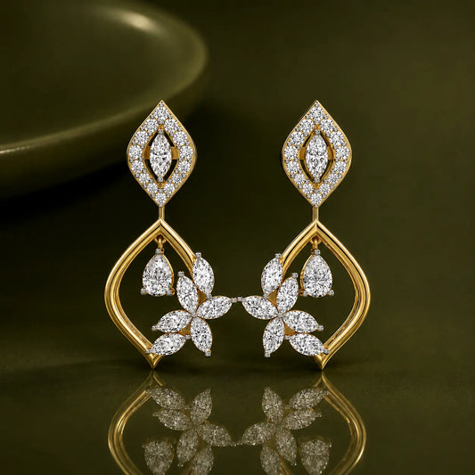 9KT Gold Diamond Leaf petal stud Earrings | Tvayi