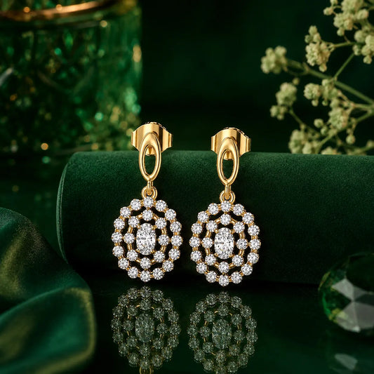 Celeste Diamond Halo Drop Earrings in 9KT Gold