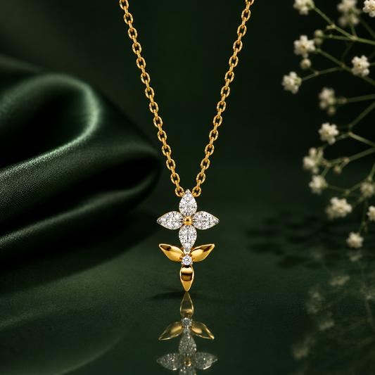 9KT Gold Lab Grown Diamond Floral Pendant Necklace | Elegant Everyday Luxury | Tvayi