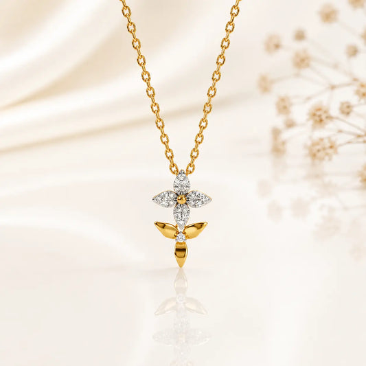 9KT Gold Lab Grown Diamond Floral Pendant Necklace | Elegant Everyday Luxury | Tvayi