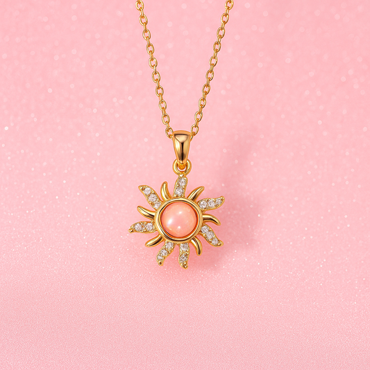 Gold Plated Sunburst Pendant Necklace – Coral Glow Demi-Fine Anti-Tarnish Jewellery | Tvayi