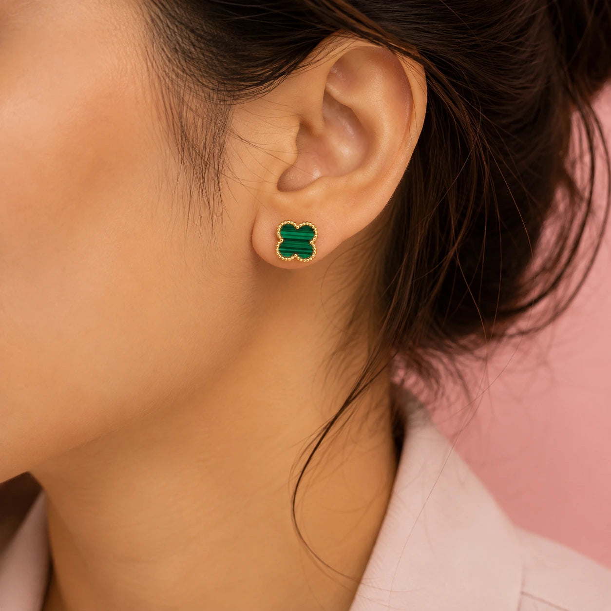 Emerald Clover 18K Gold Plated Stud Earrings – Premium Gifting Jewellery for Women | Tvayi