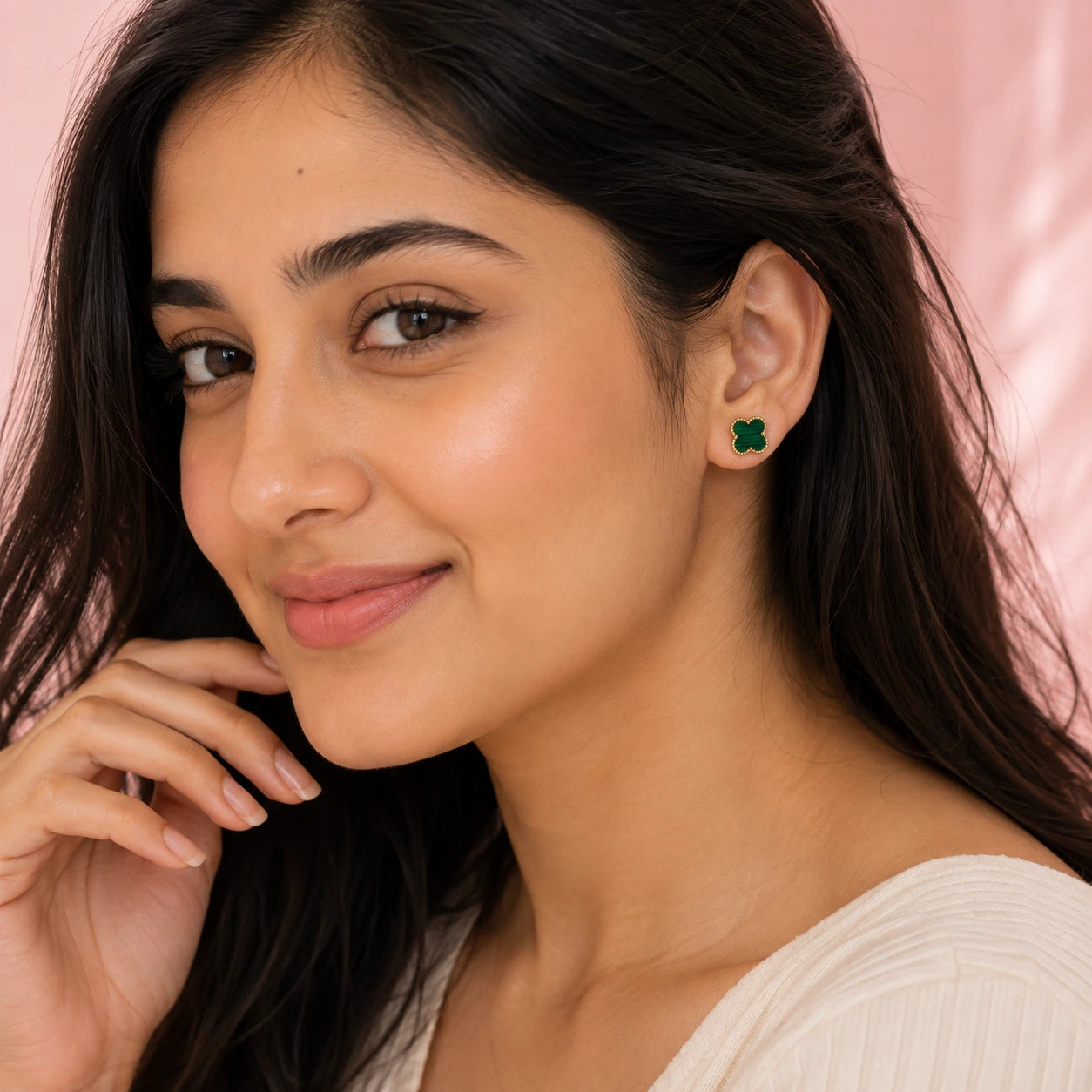 Emerald Clover 18K Gold Plated Stud Earrings – Premium Gifting Jewellery for Women | Tvayi