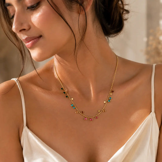 18K gold plated multi-gem pendant