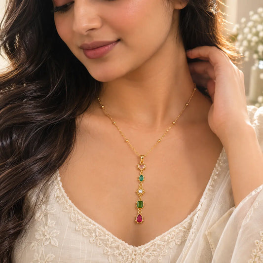 Aurielle Multi-Gem Drop Necklace – 18K Gold Plated