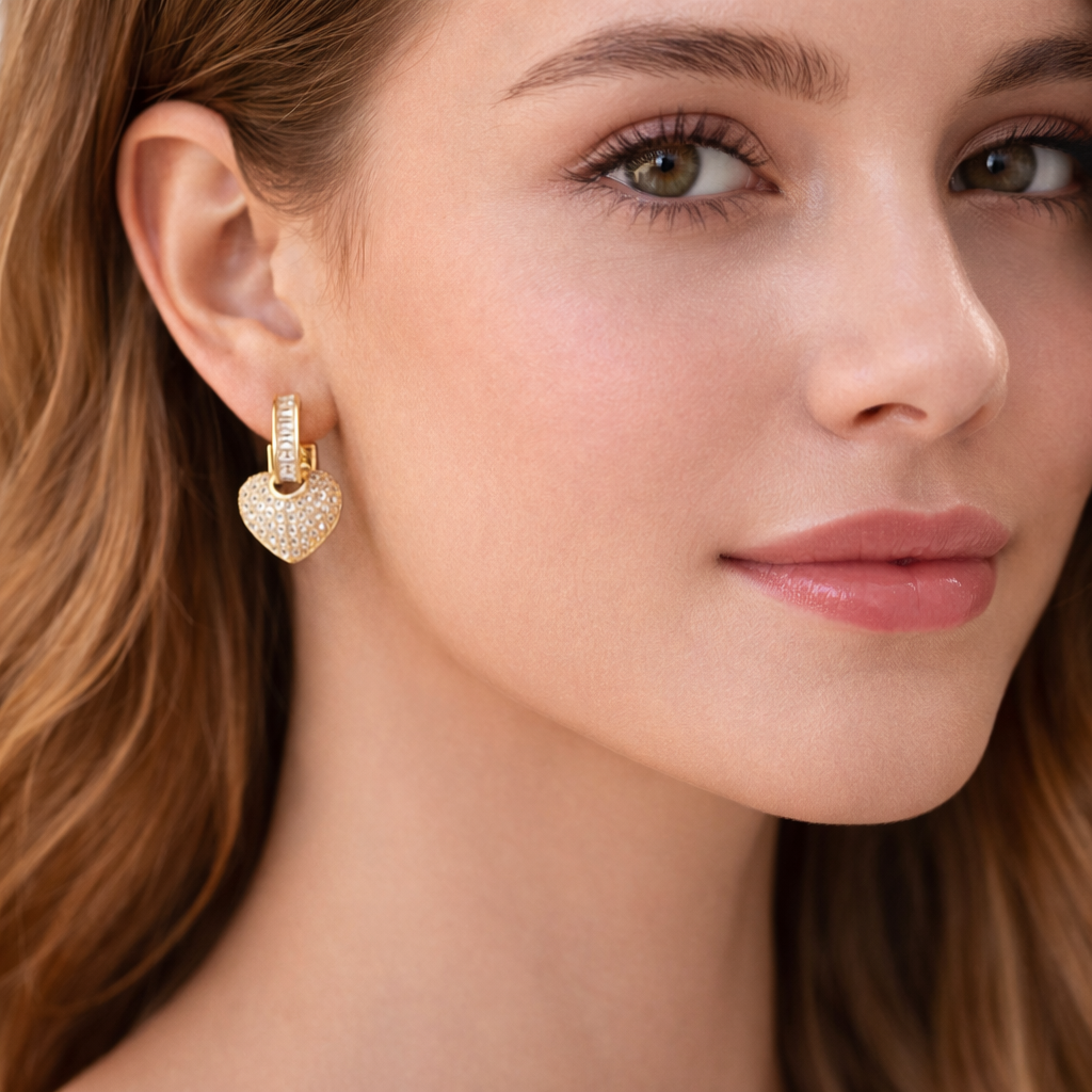 Heart Lock Zircon Hoop Earrings | 18K Gold Plated Demi-Fine Jewellery | Tvayi