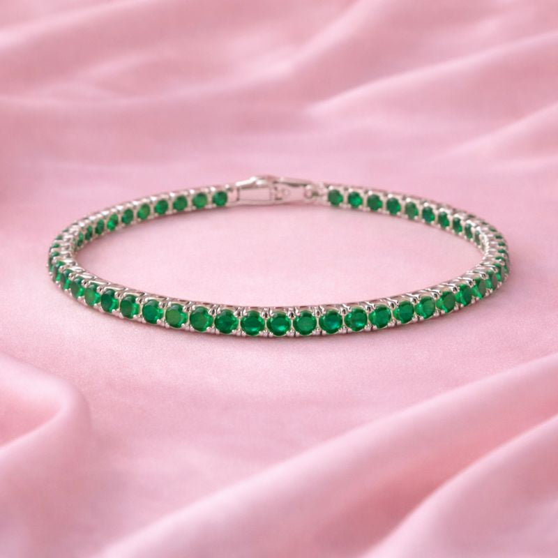 Emerald Aura Tennis Bracelet – Silver-Tone Demi-Fine Jewellery for Women | Tvayi