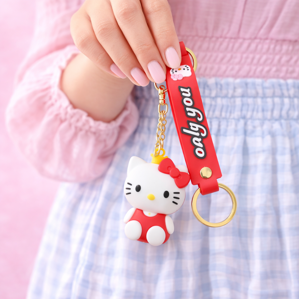 Tvayi Cute Cartoon Keychain with Red Strap | Stylish Keychain for Kids & Women | Tvayi