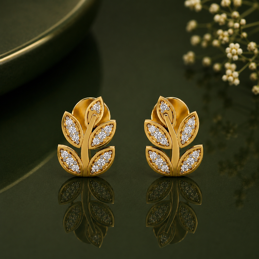 9KT Gold Floral Diamond Drop Earrings | Tvayi