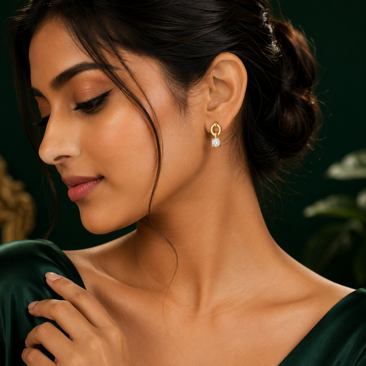 Solitaire Charm Diamond Drop Earrings in 9KT Gold