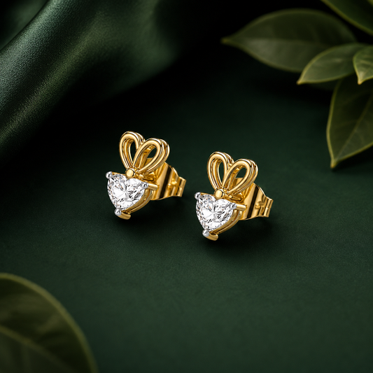 Amour Heart Diamond Stud Earrings in 9KT Gold
