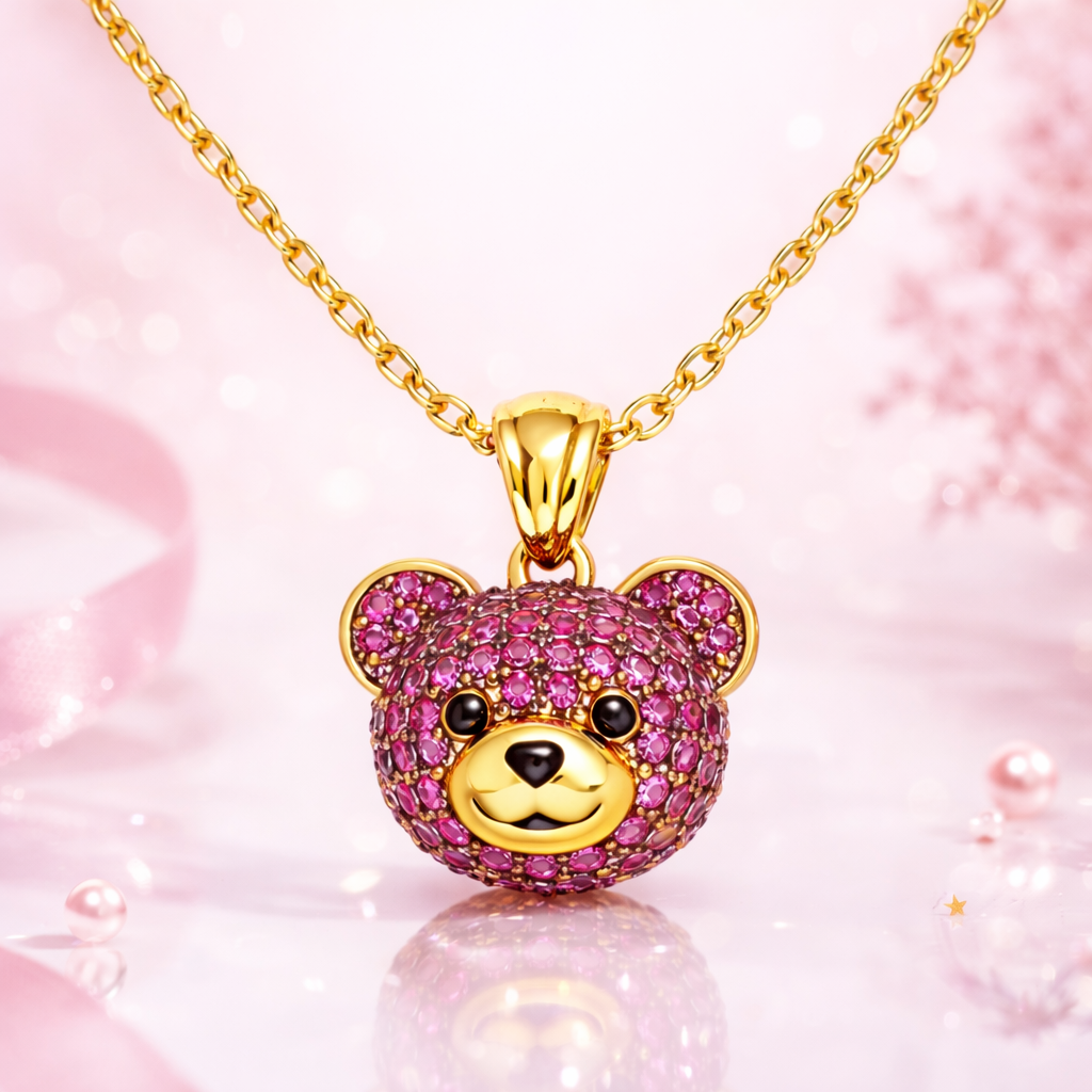 Bear Head Pendant Necklace – 18K Gold Plated Demi-Fine Jewellery for Women | Anti-Tarnish & Hypoallergenic | Tvayi