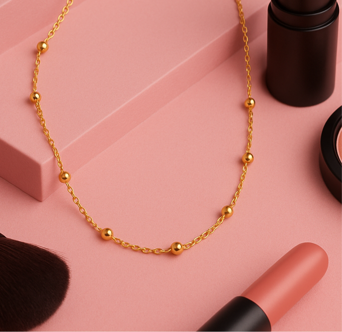 Minimal Gold Bead Necklace | Tvayi Jewellery