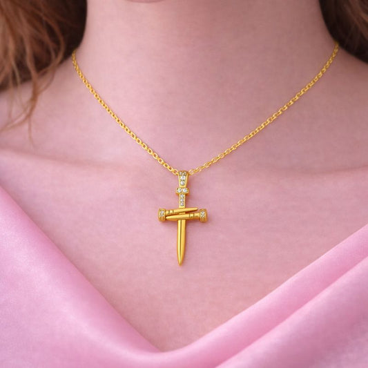 Divine Nail Cross Necklace – 18K Gold Plated Demi-Fine Jewellery | Tvayi