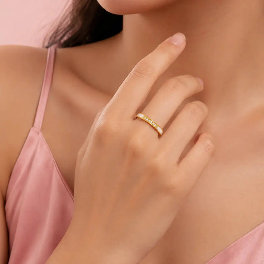Elara White Enamel Spark Ring | Tvayi
