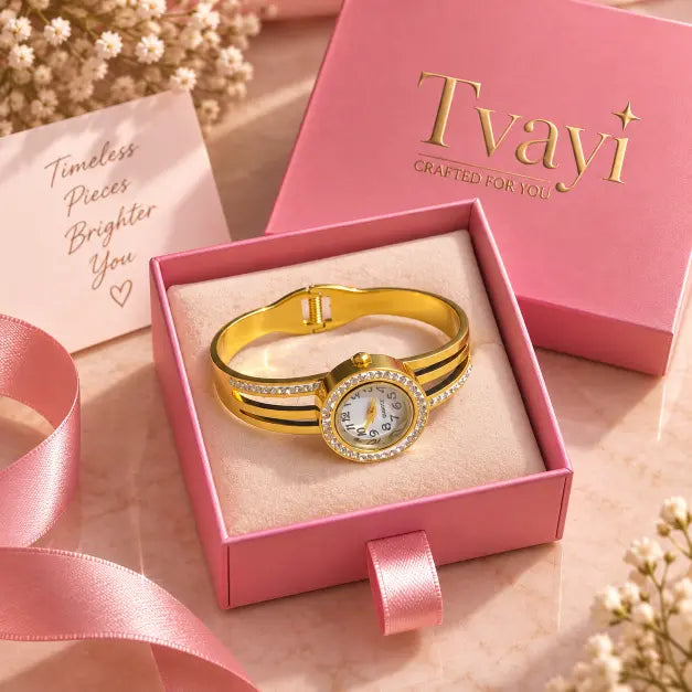Gold plated bracelet watch for women in luxury pink gift box – TVAYI