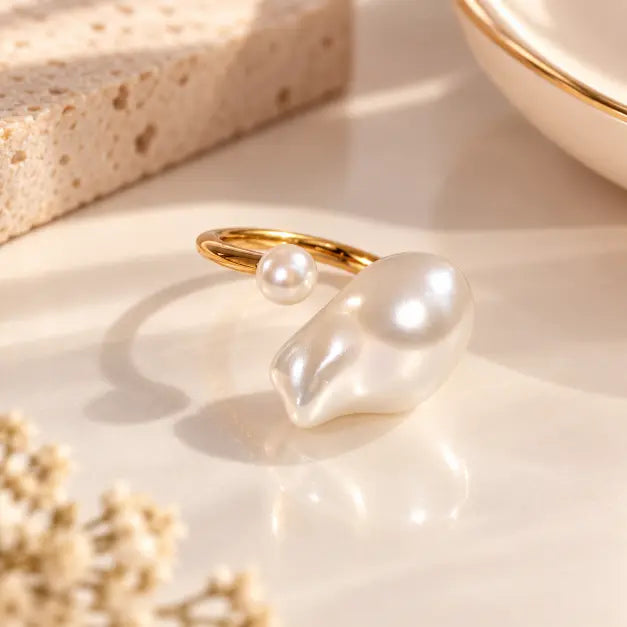 18K gold plated pearl statement ring for women by TVAYI