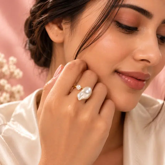 18K gold plated pearl statement ring for women by TVAYI