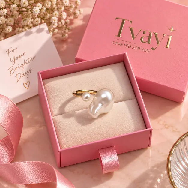 18K gold plated pearl statement ring for women by TVAYI