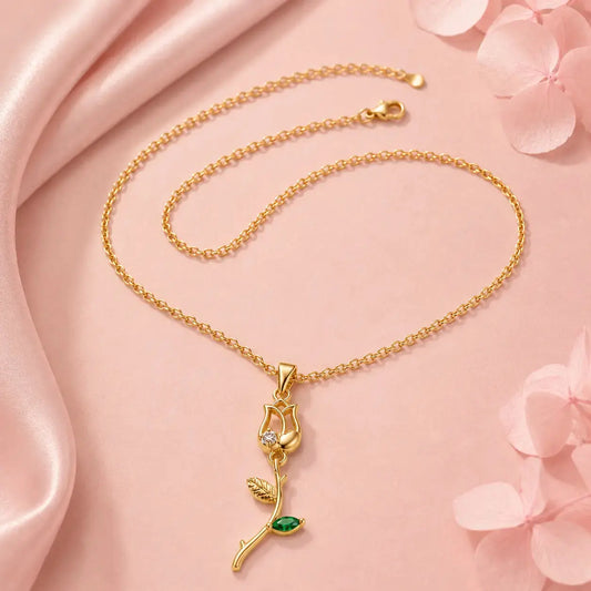 Emerald Rose Pendant Necklace Tvayi