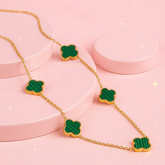 Emerald Clover Charm Necklace | 18K Gold Vermeil Demi-Fine Jewellery | Tvayi