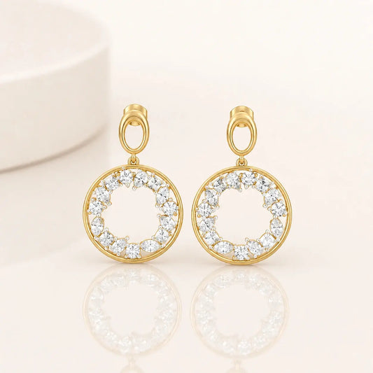 Eterna Diamond Circle Drop Earrings in 9KT Gold | Tvayi