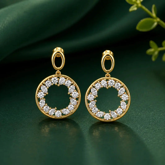 Eterna Diamond Circle Drop Earrings in 9KT Gold | Tvayi