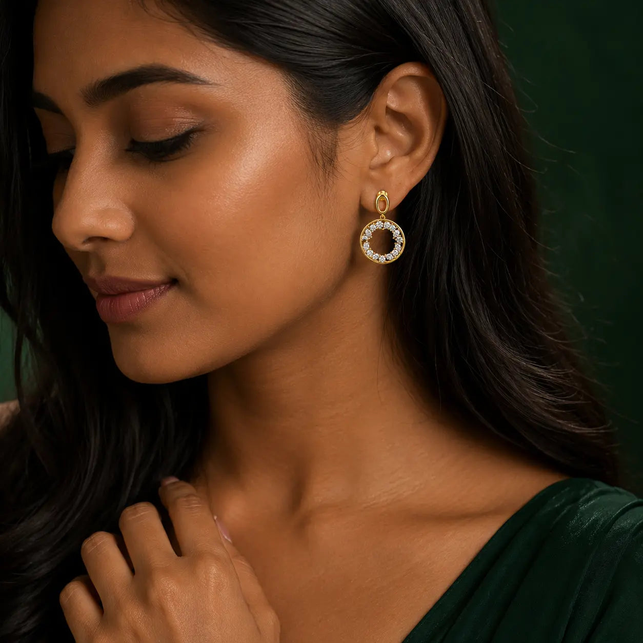 Eterna Diamond Circle Drop Earrings in 9KT Gold | Tvayi
