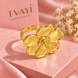 Fleuré 18K Gold Plated Flower Statement Ring close-up finger detail view – TVAYI