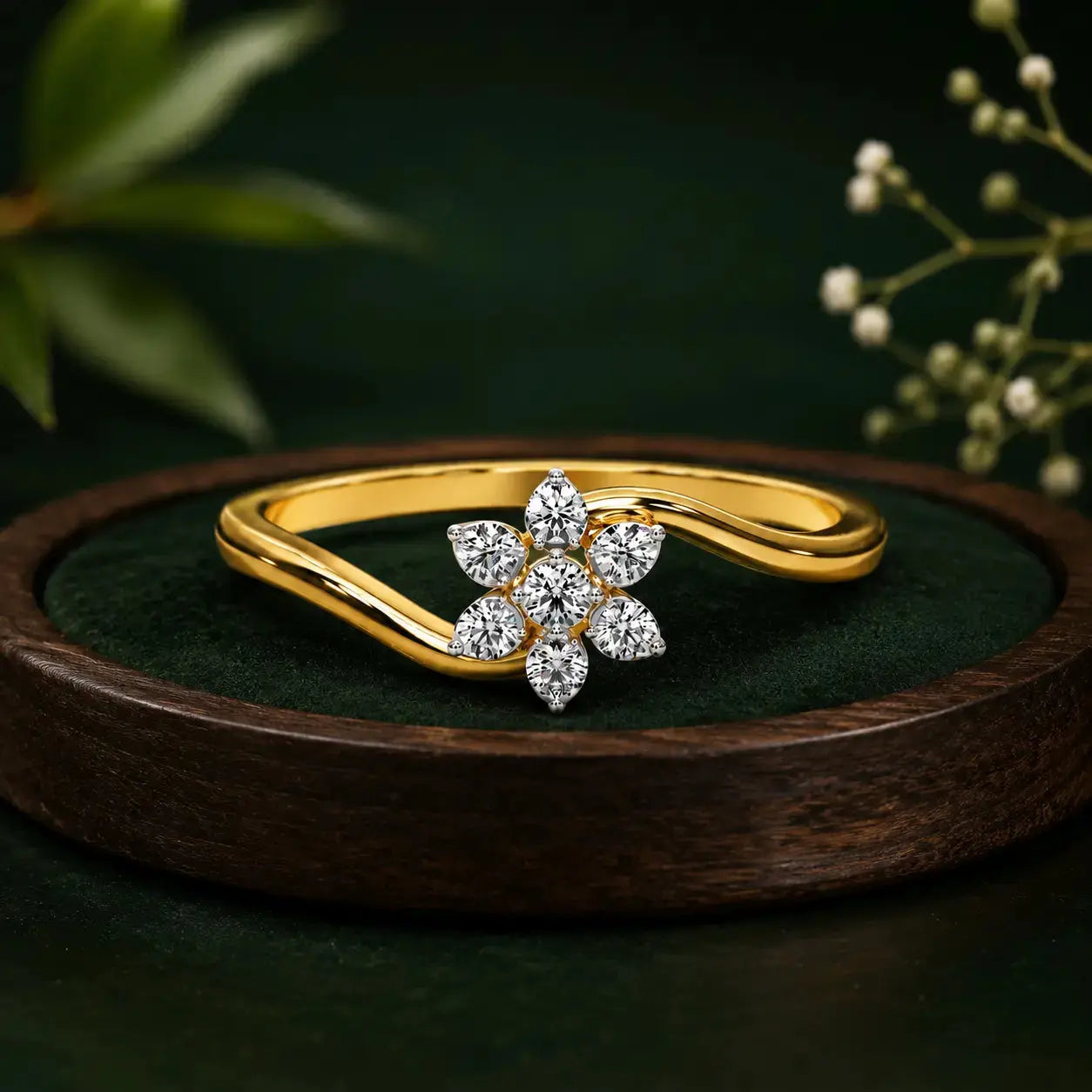 Flora Diamond Bloom Ring in 9KT Gold | Tvayi