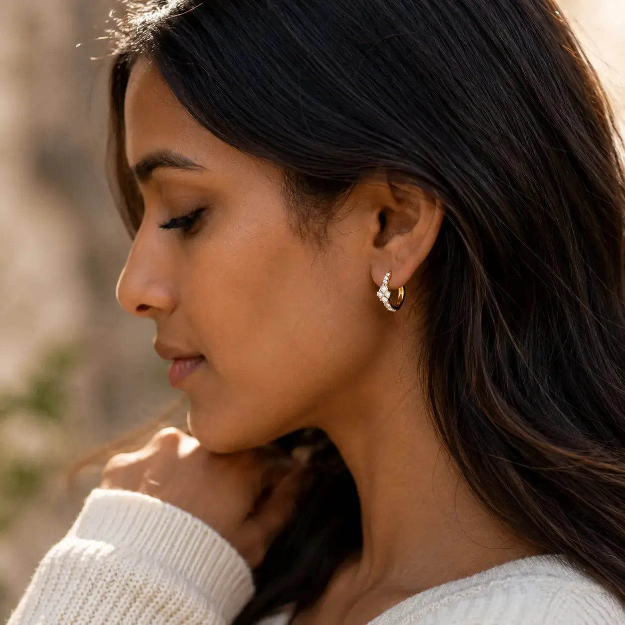 Flora Diamond Hoop Earrings in 9KT Gold | Tvayi