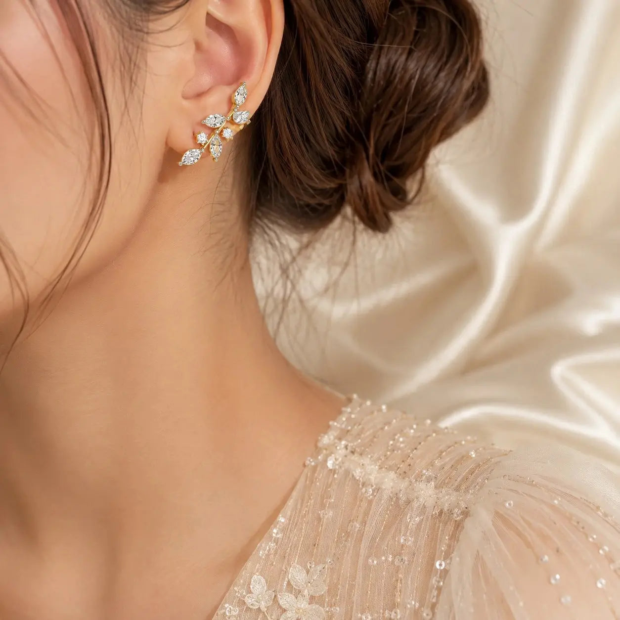 Floral Halo Diamond Stud Earrings – Gold Plated Luxury Earrings for Women | Tvayi