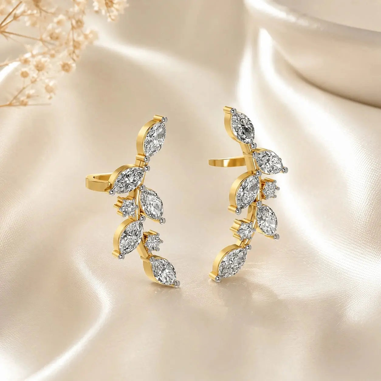 Floral Halo Diamond Stud Earrings – Gold Plated Luxury Earrings for Women | Tvayi