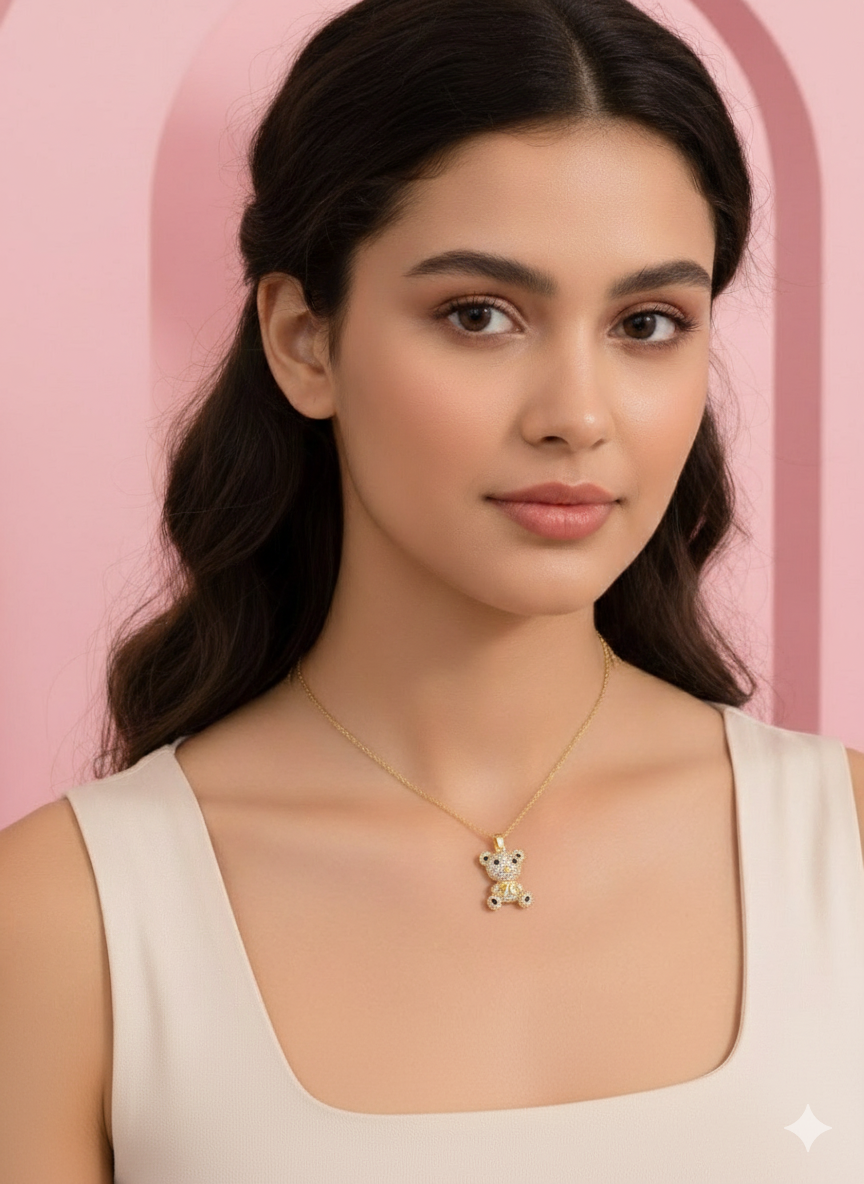 18K Gold Plated Bunny Blush Teddy Pendant – Demi-Fine Jewellery for Women | Tvayi