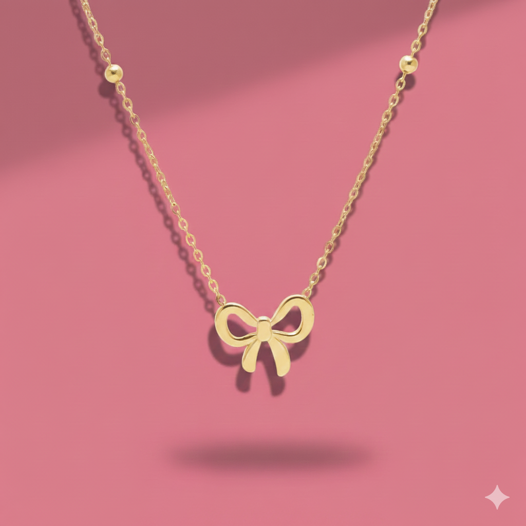 Minimal Bow Pendant Necklace – 18K Gold Plated Demi-Fine Waterproof Jewellery | Tvayi