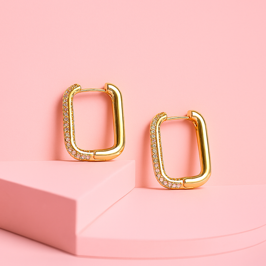 Geometric Zircon Gold Hoop Earrings | 18K Gold Vermeil Demi-Fine Jewellery | Tvayi