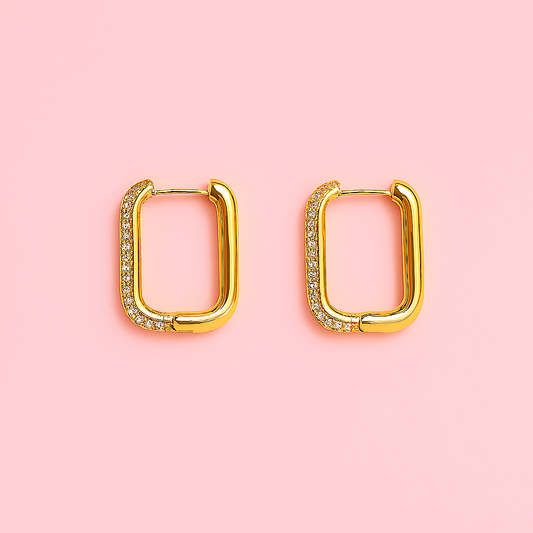 Geometric Zircon Gold Hoop Earrings | 18K Gold Vermeil Demi-Fine Jewellery | Tvayi