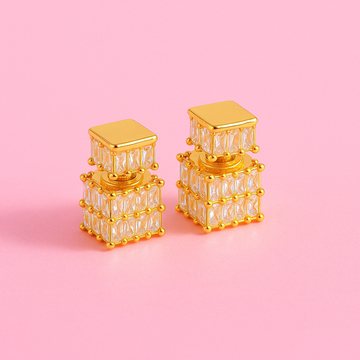 Geometric Gold Cube Earrings with Crystal Detailing | Tvayi