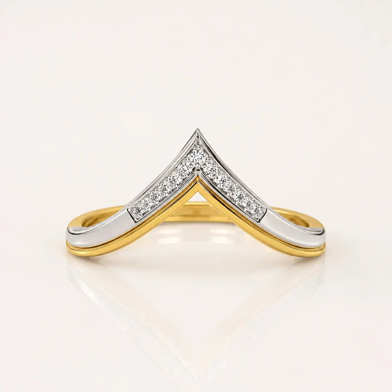 Gold Lab Grown Diamond Chevron Ring for Women | V Shape Diamond Ring | Tvayi