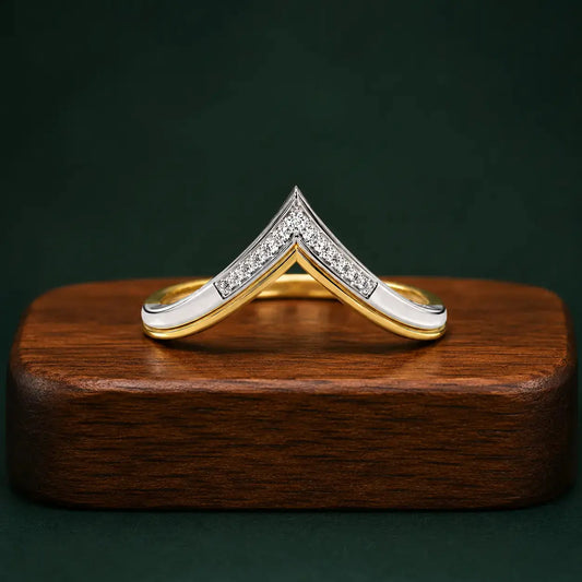 Gold Lab Grown Diamond Chevron Ring for Women | V Shape Diamond Ring | Tvayi