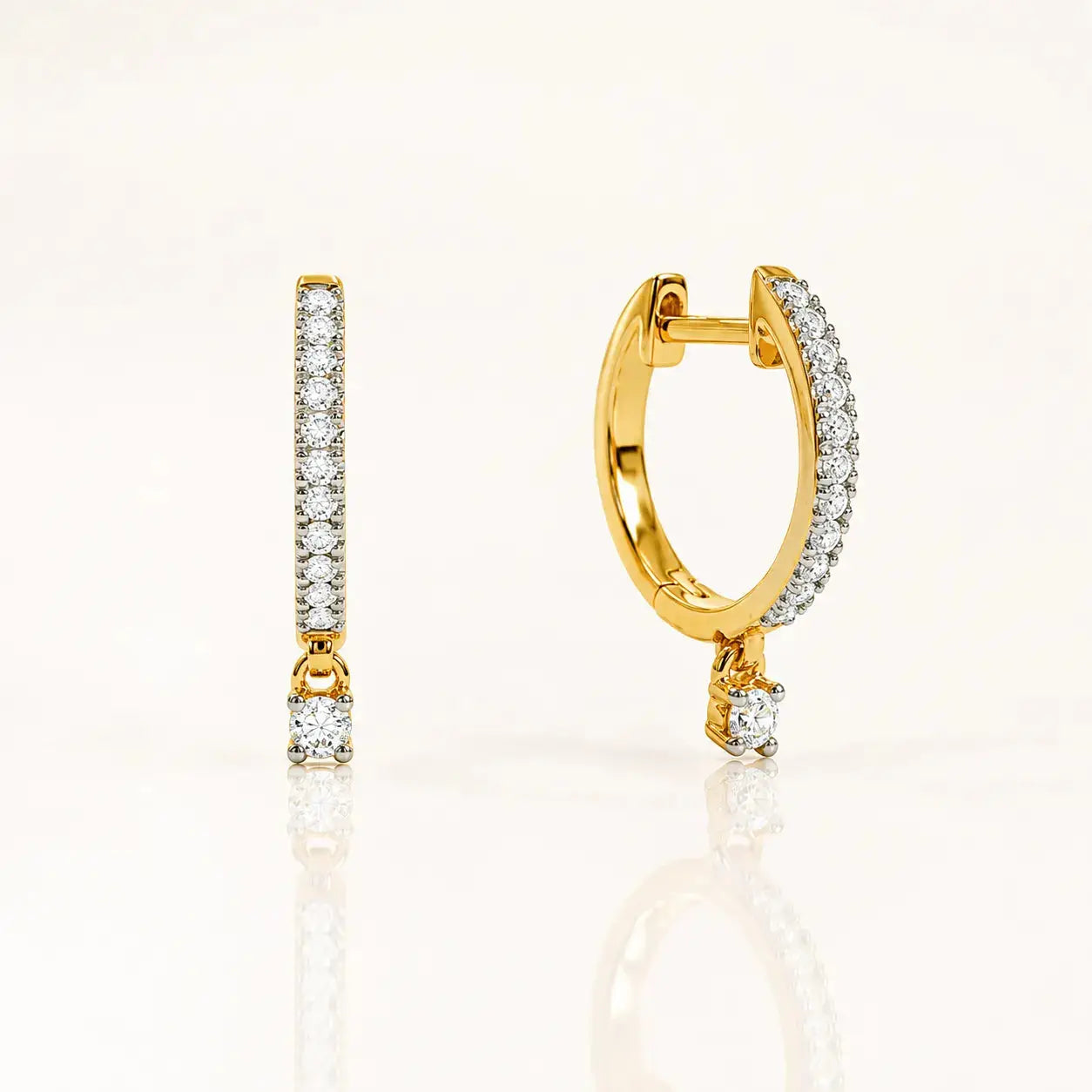 Gold Lab Grown Diamond Dangle Hoop Earrings | Tvayi