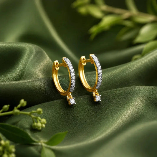 Gold Lab Grown Diamond Dangle Hoop Earrings | Tvayi