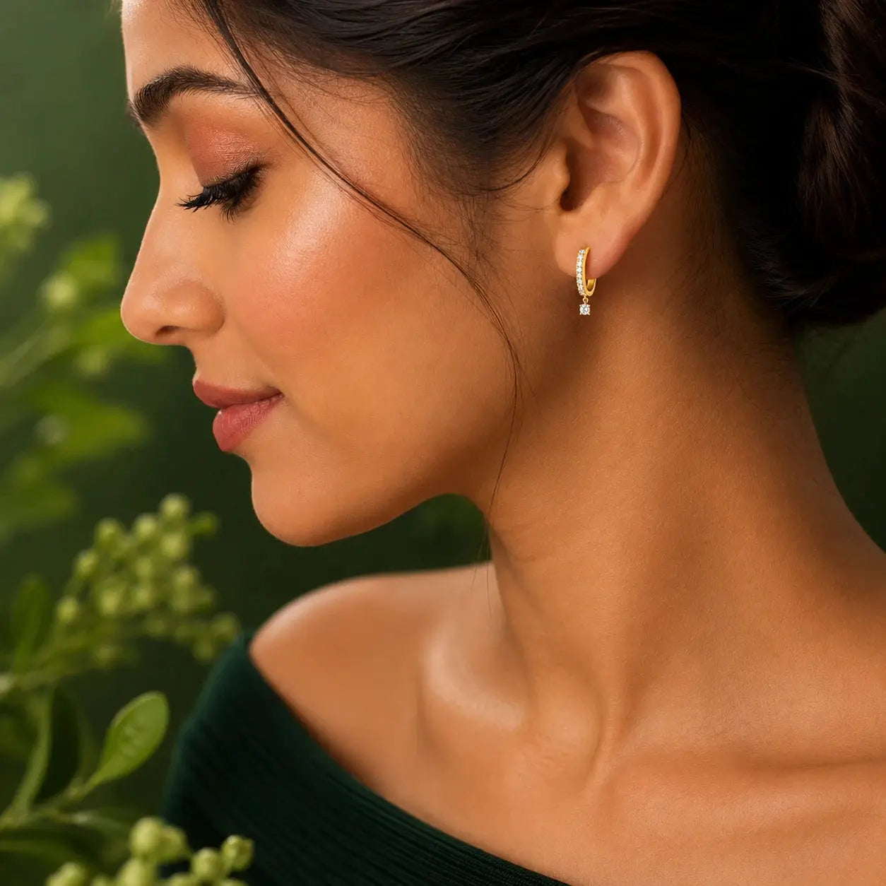 Gold Lab Grown Diamond Dangle Hoop Earrings | Tvayi