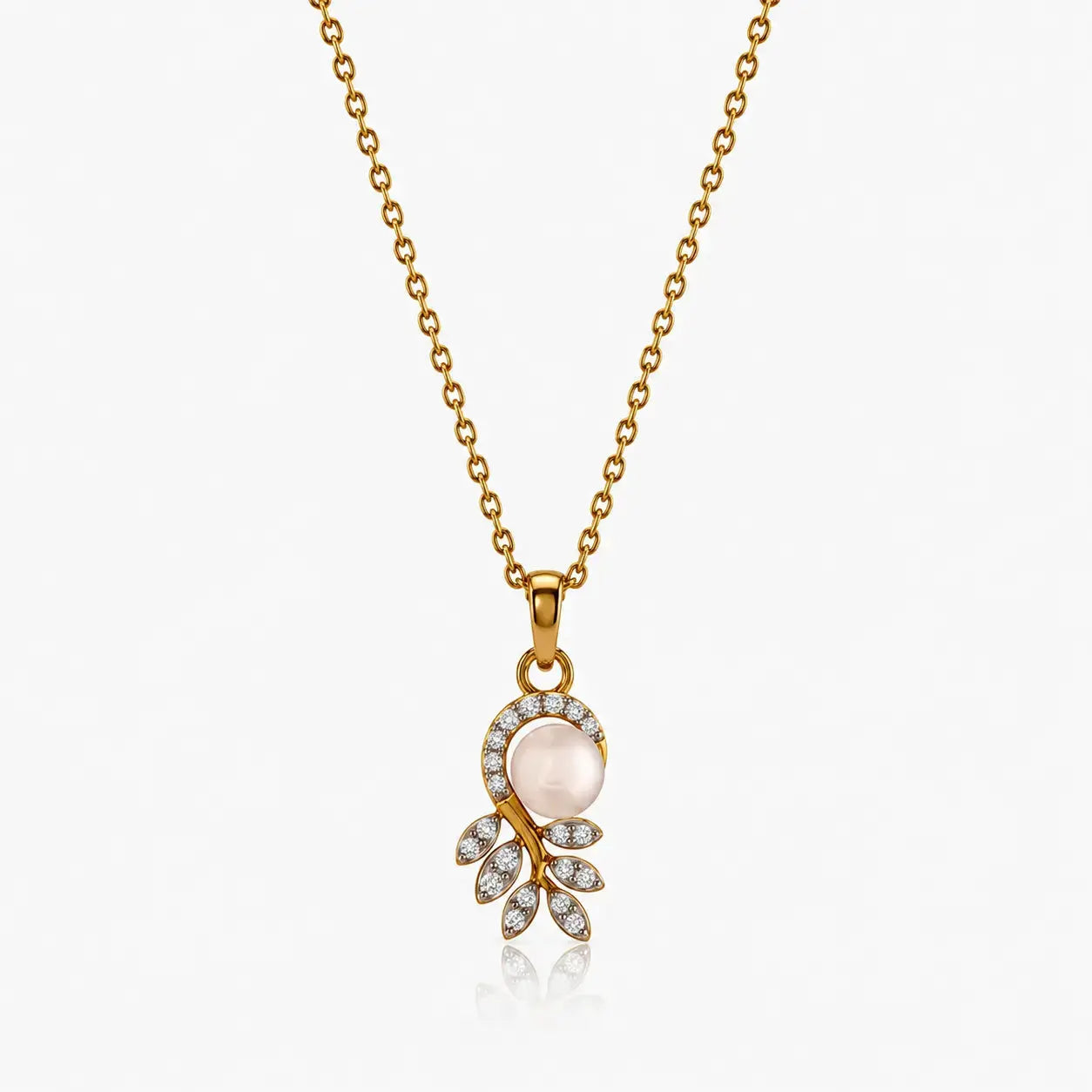 Gold Lab Grown Diamond & Pearl Floral Pendant Necklace for Women | Luxury Fine Jewelry | Tvayi